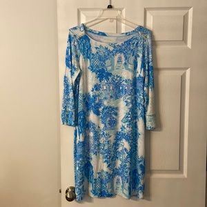 Lilly Pulitzer 3/4sleeve Dress excellent condition blue and white color